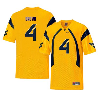 Men's West Virginia Mountaineers NCAA #4 Leddie Brown Yellow Authentic Nike Throwback Stitched College Football Jersey WW15R52NM